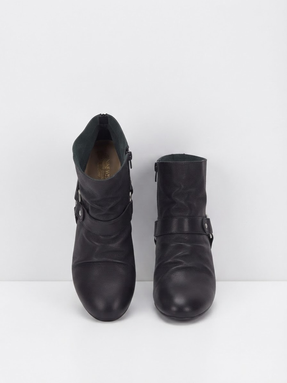 Nine West Vintage America Black Leather Ruched Ankle Boots (Size 9)